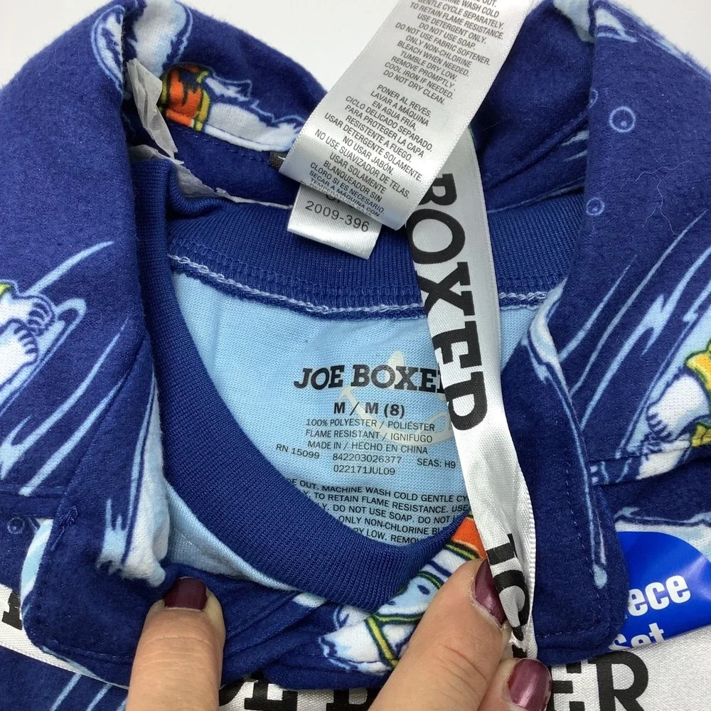 Joe‎ Boxer 3 Piece Blue Polar Bear Fleece Pajama Set Boys Medium 8 Button Up Top